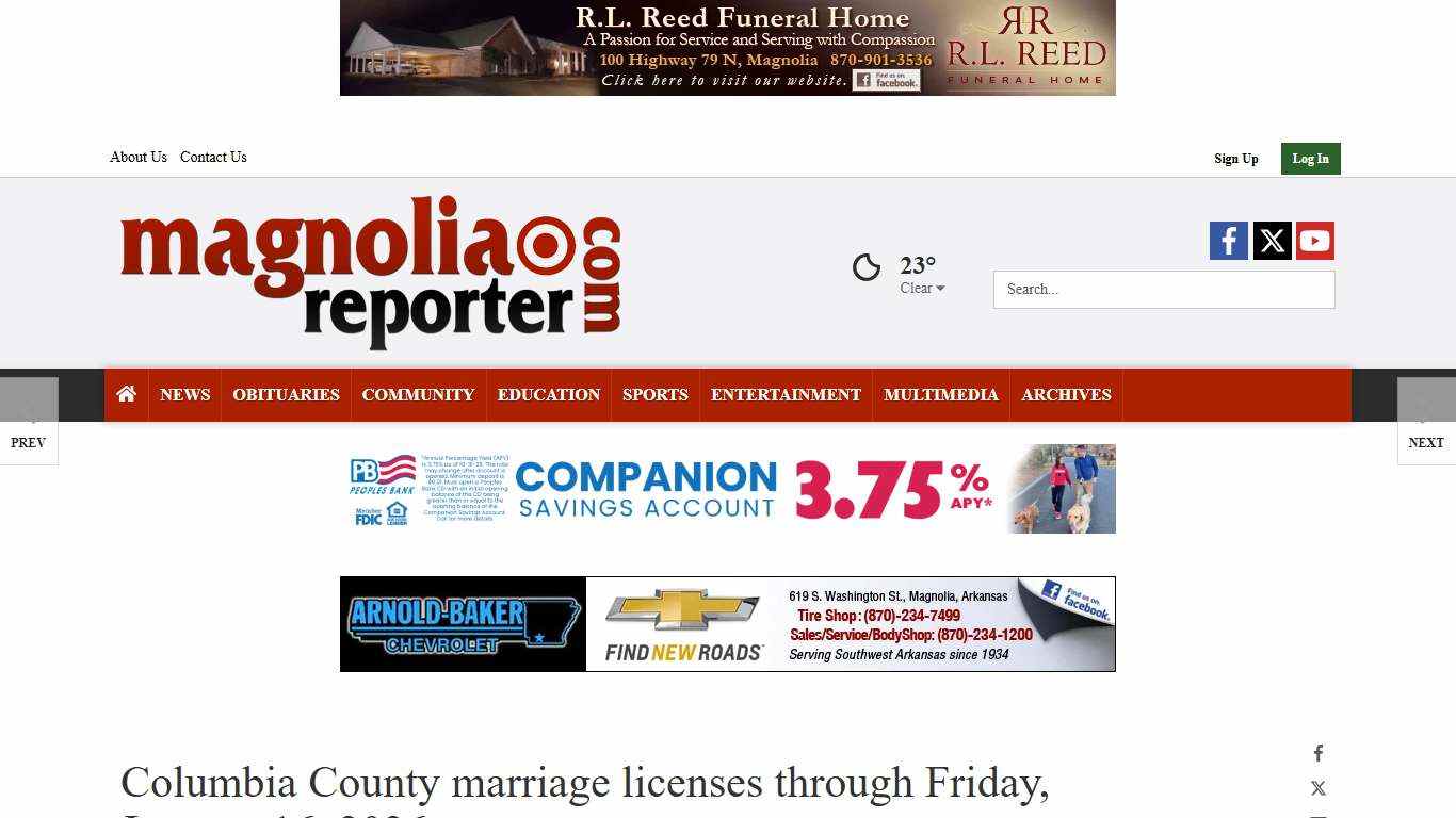 Columbia County marriage licenses through Friday, January 16, 2026 | Public Records | magnoliareporter.com